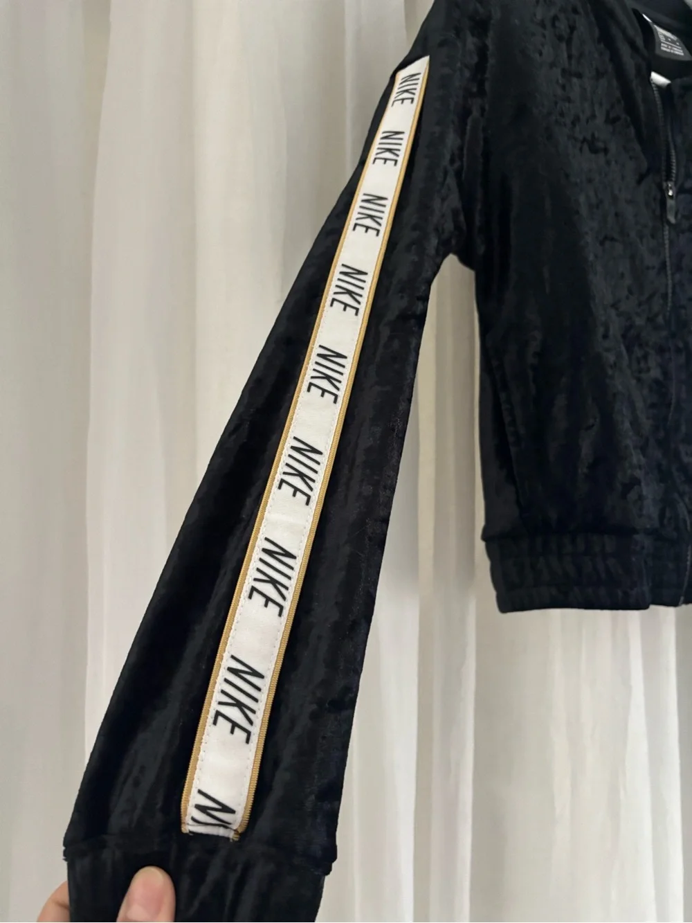 Nike Girls Black Velvet Bomber Jacket